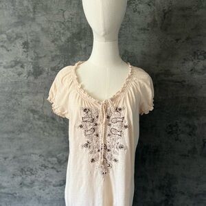 St. John's Bay Cream Puff Sleeve Blouse with Tie Front